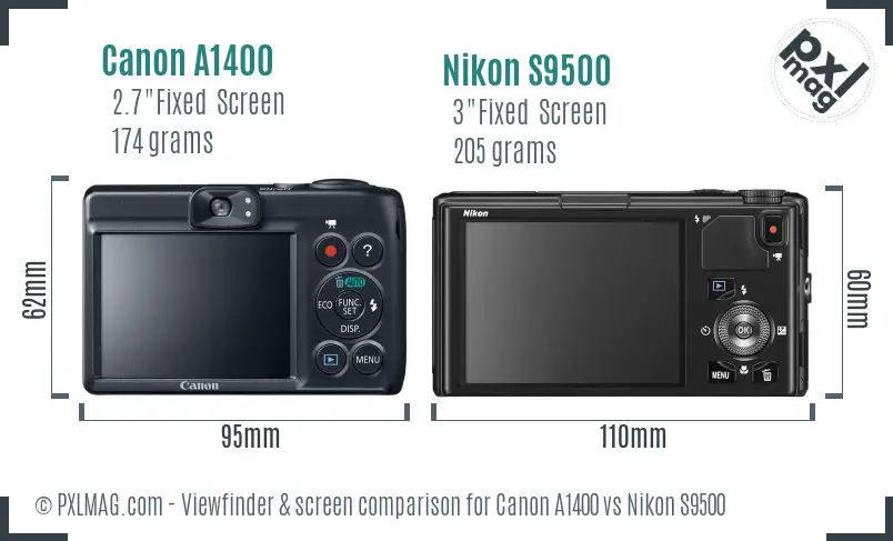 Canon A1400 vs Nikon S9500 Screen and Viewfinder comparison