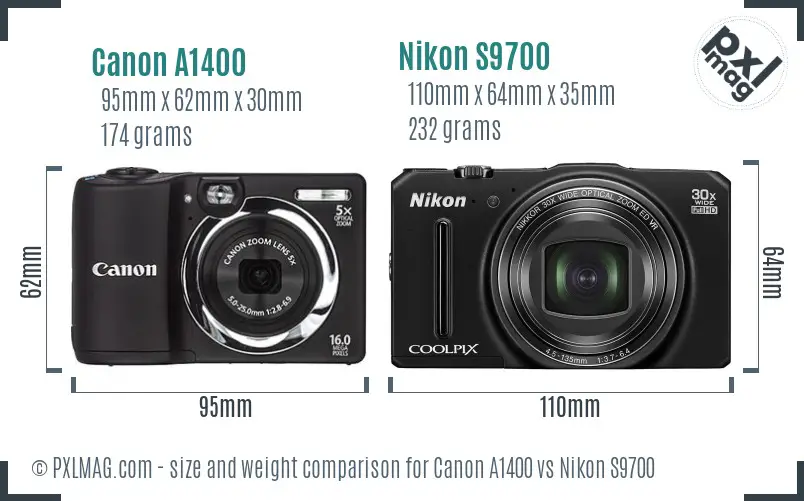 Canon A1400 vs Nikon S9700 size comparison Canon A1400 vs Nikon S9700 size comparison