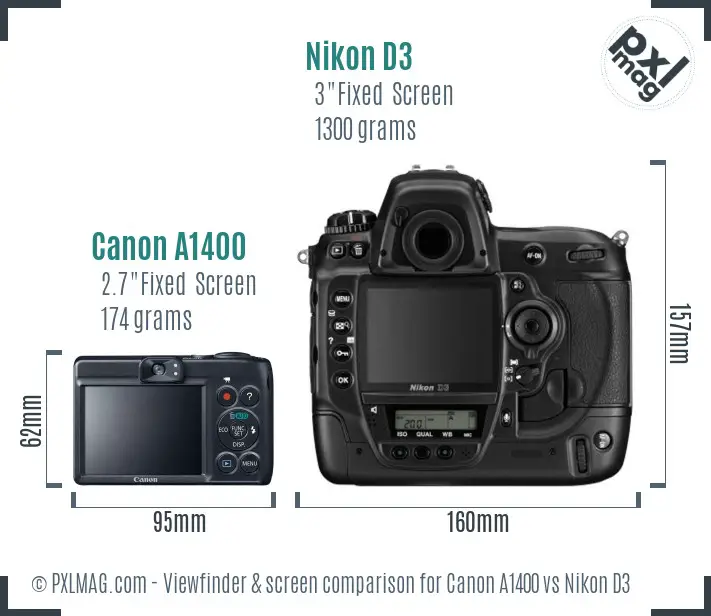 Canon A1400 vs Nikon D3 Screen and Viewfinder comparison