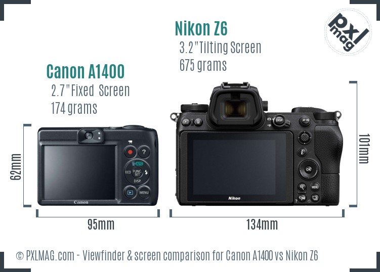 Canon A1400 vs Nikon Z6 Screen and Viewfinder comparison