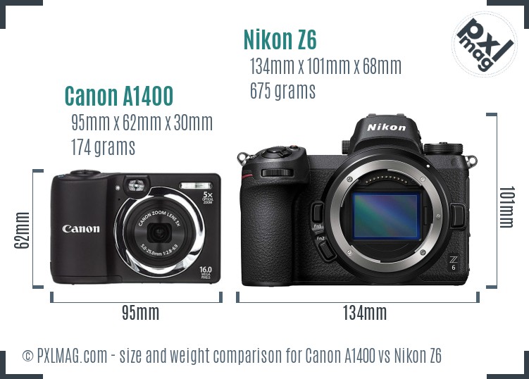 Canon A1400 vs Nikon Z6 size comparison