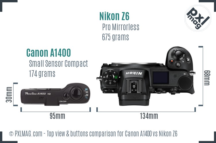 Canon A1400 vs Nikon Z6 top view buttons comparison