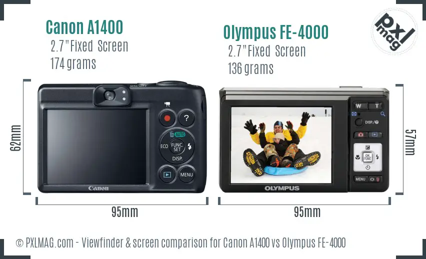 Canon A1400 vs Olympus FE-4000 Screen and Viewfinder comparison Canon A1400 vs Olympus FE-4000 Screen and Viewfinder comparison