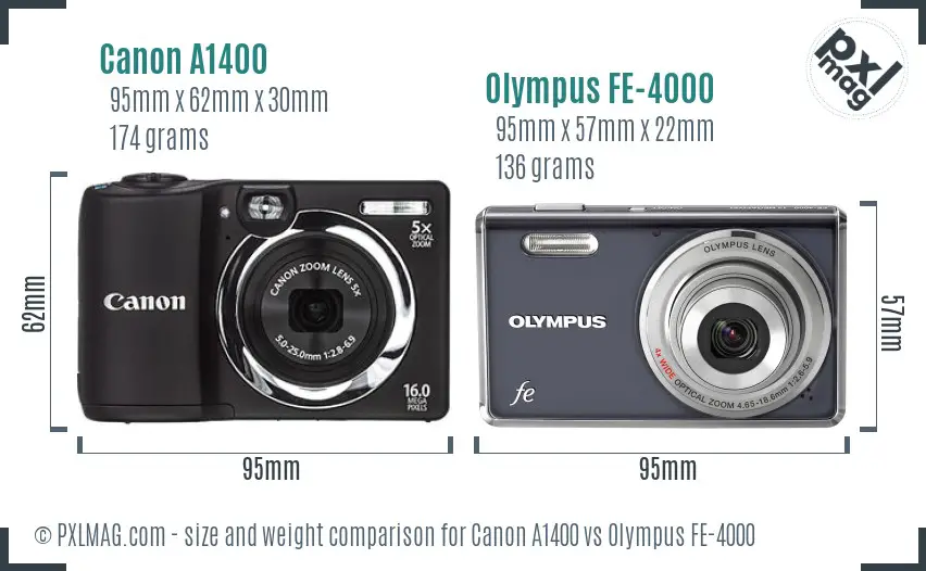 Canon A1400 vs Olympus FE-4000 size comparison Canon A1400 vs Olympus FE-4000 size comparison