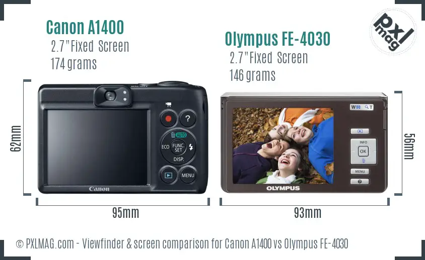 Canon A1400 vs Olympus FE-4030 Screen and Viewfinder comparison