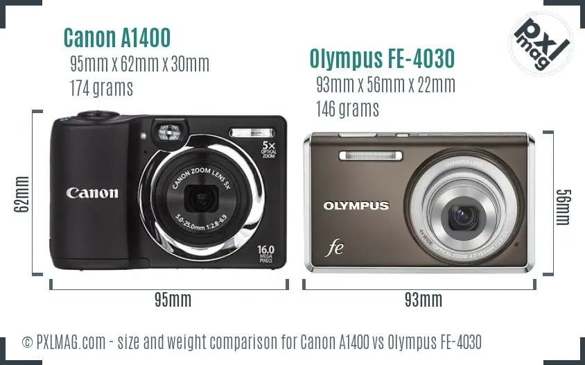 Canon A1400 vs Olympus FE-4030 size comparison