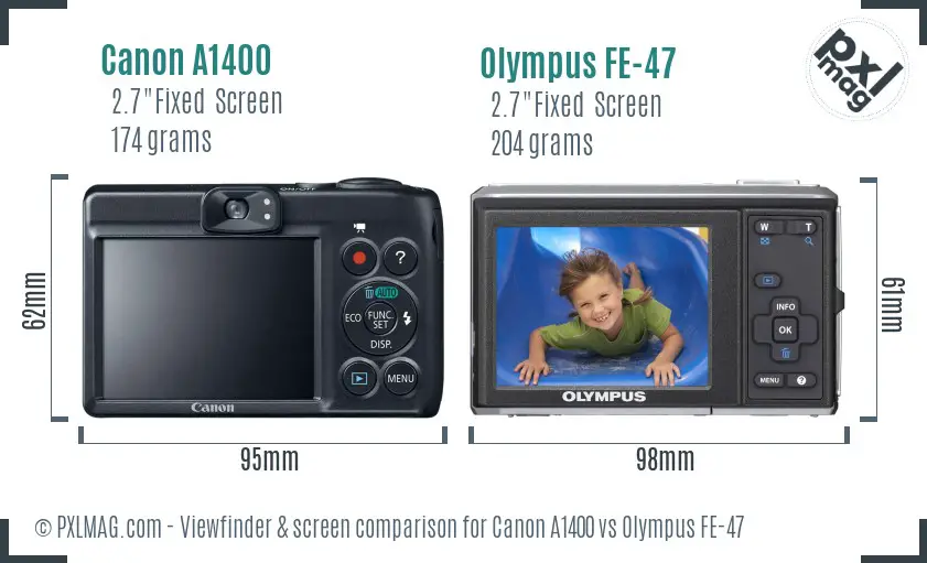 Canon A1400 vs Olympus FE-47 Screen and Viewfinder comparison