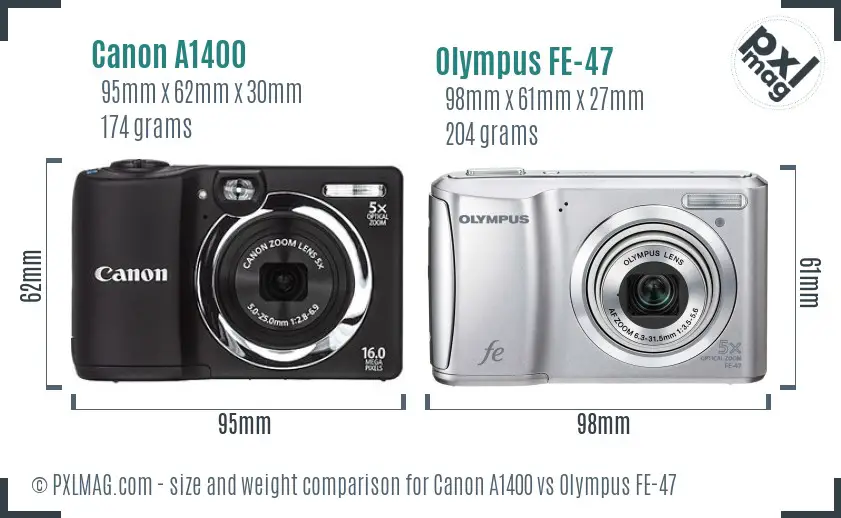Canon A1400 vs Olympus FE-47 size comparison