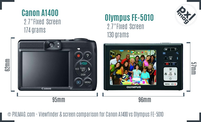 Canon A1400 vs Olympus FE-5010 Screen and Viewfinder comparison