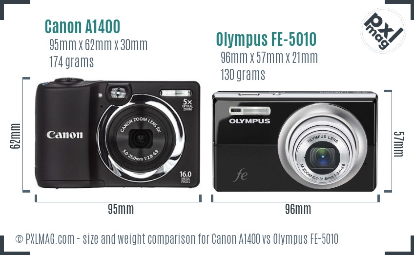 Canon A1400 vs Olympus FE-5010 size comparison Canon A1400 vs Olympus FE-5010 size comparison