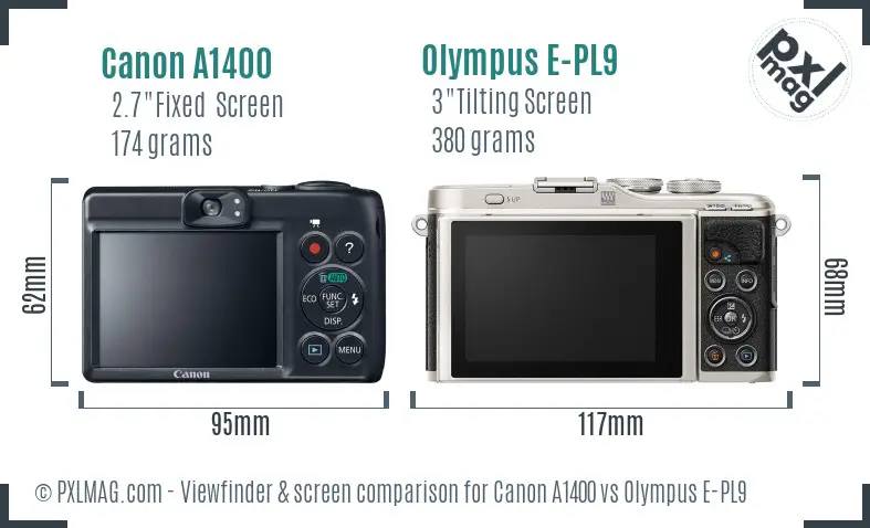 Canon A1400 vs Olympus E-PL9 Screen and Viewfinder comparison