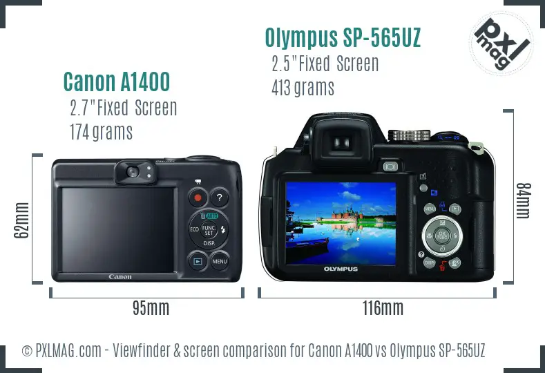 Canon A1400 vs Olympus SP-565UZ Screen and Viewfinder comparison