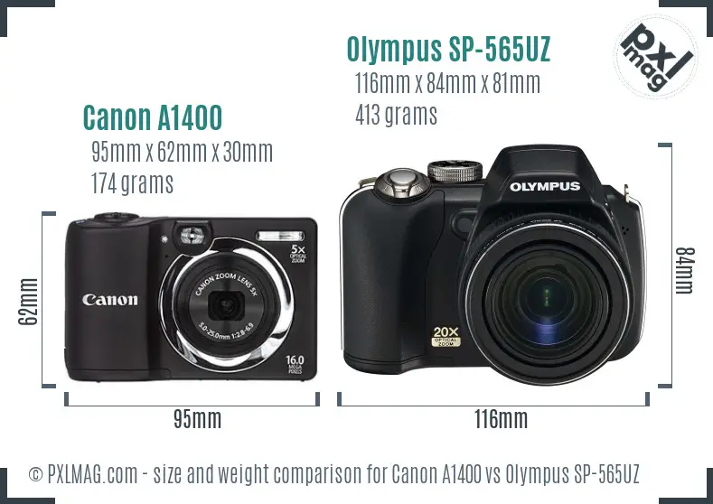 Canon A1400 vs Olympus SP-565UZ size comparison