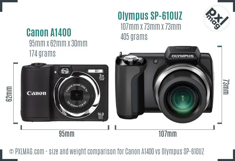 Canon A1400 vs Olympus SP-610UZ size comparison