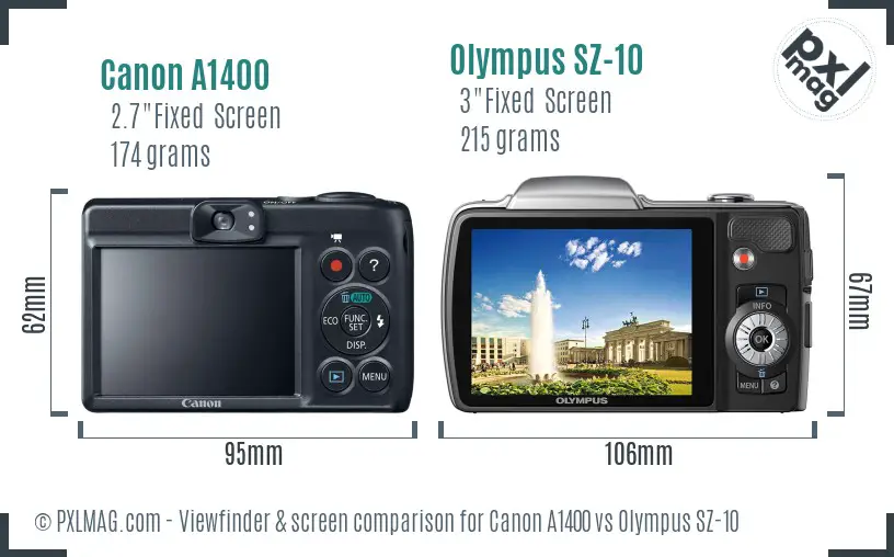 Canon A1400 vs Olympus SZ-10 Screen and Viewfinder comparison