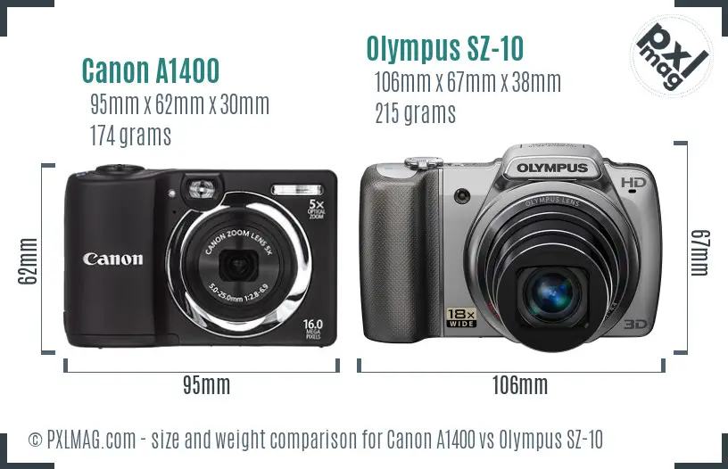 Canon A1400 vs Olympus SZ-10 size comparison
