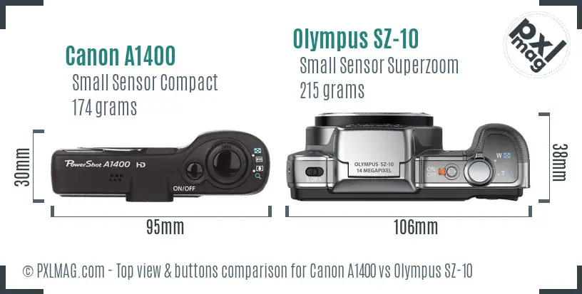 Canon A1400 vs Olympus SZ-10 top view buttons comparison