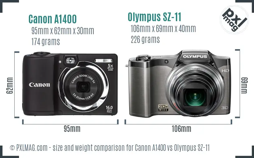 Canon A1400 vs Olympus SZ-11 size comparison