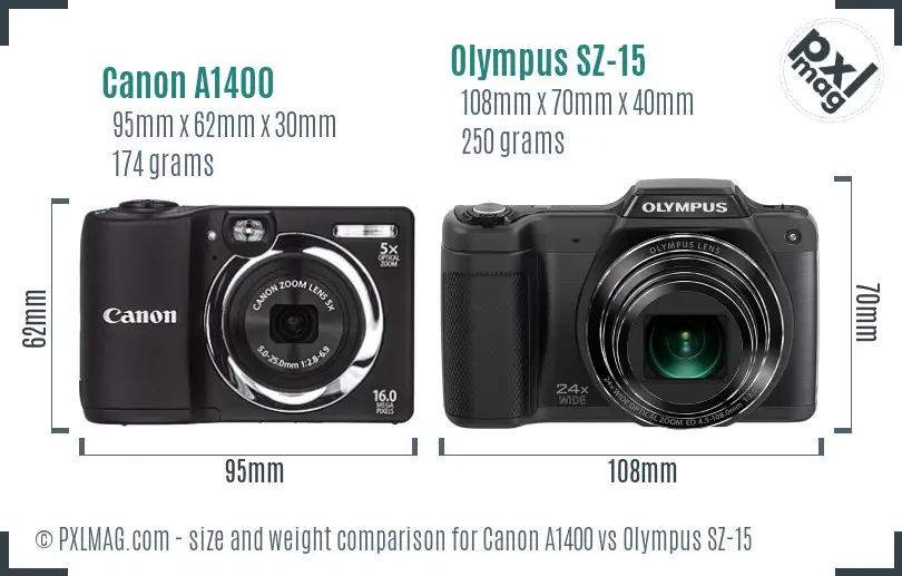 Canon A1400 vs Olympus SZ-15 size comparison