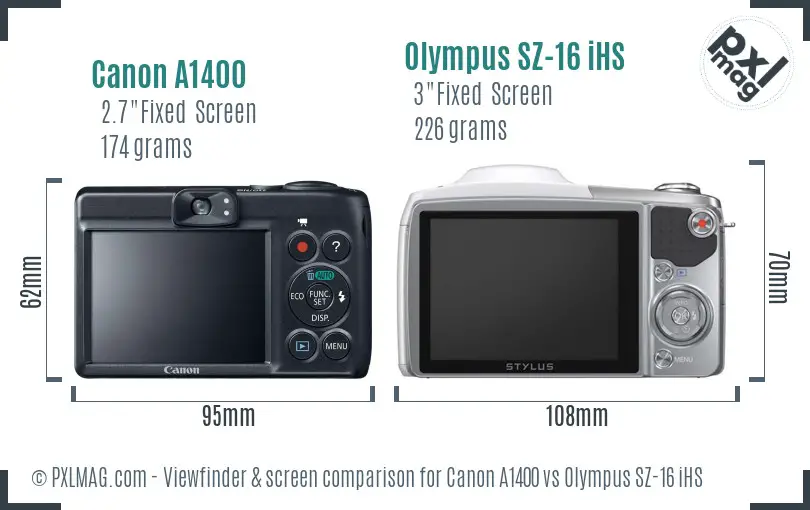 Canon A1400 vs Olympus SZ-16 iHS Screen and Viewfinder comparison