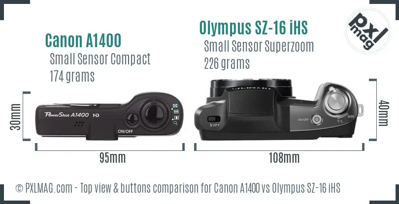 Canon A1400 vs Olympus SZ-16 iHS top view buttons comparison