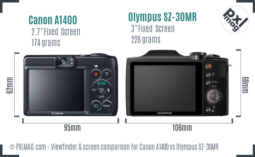 Canon A1400 vs Olympus SZ-30MR Screen and Viewfinder comparison