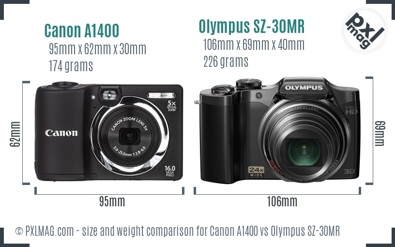 Canon A1400 vs Olympus SZ-30MR size comparison Canon A1400 vs Olympus SZ-30MR size comparison