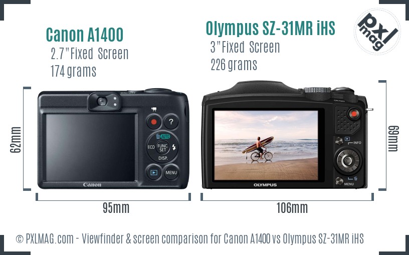 Canon A1400 vs Olympus SZ-31MR iHS Screen and Viewfinder comparison