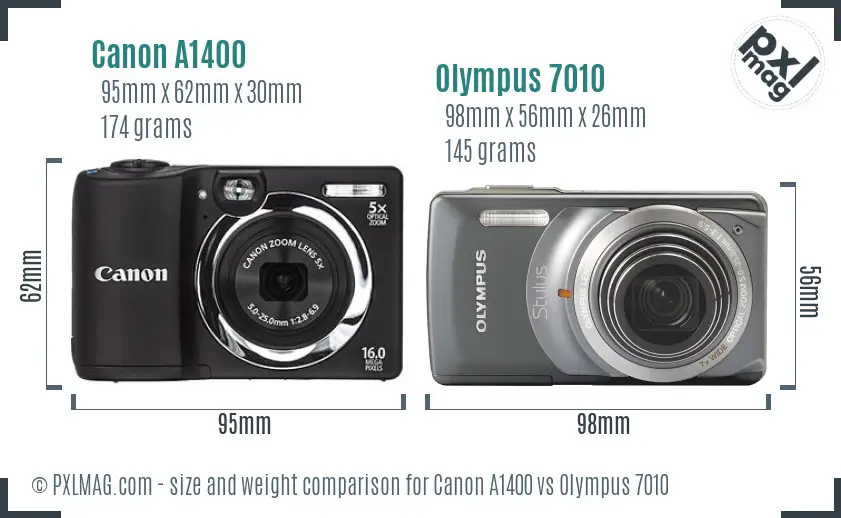 Canon A1400 vs Olympus 7010 size comparison