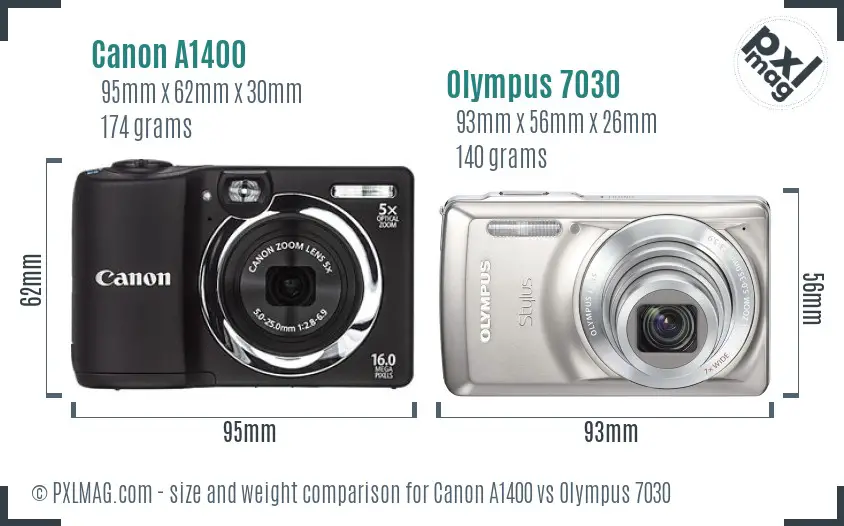 Canon A1400 vs Olympus 7030 size comparison