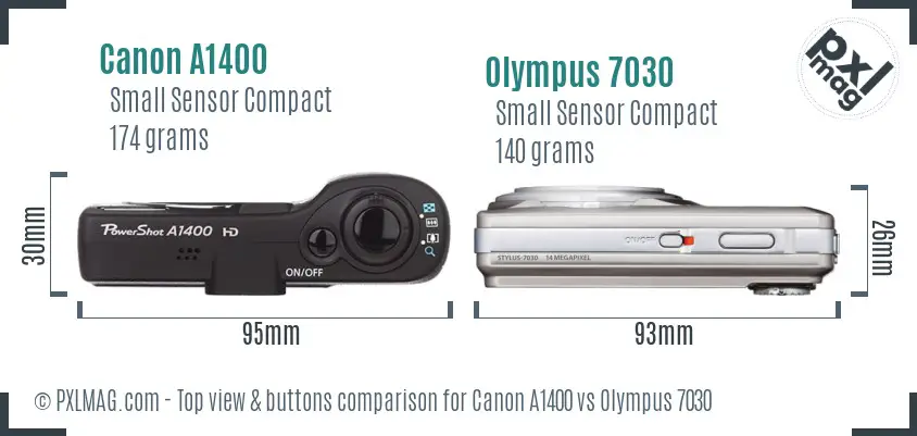 Canon A1400 vs Olympus 7030 top view buttons comparison