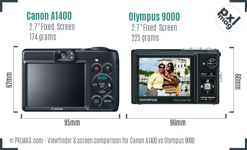 Canon A1400 vs Olympus 9000 Screen and Viewfinder comparison