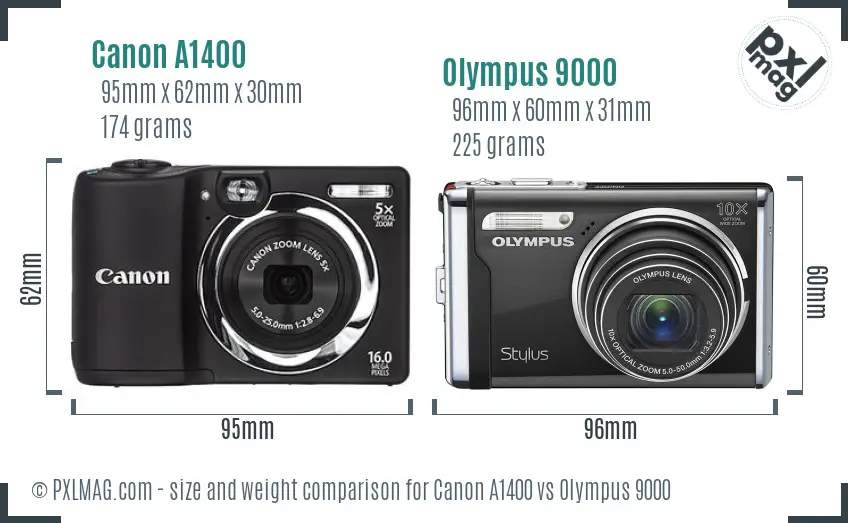 Canon A1400 vs Olympus 9000 size comparison