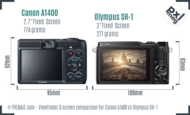 Canon A1400 vs Olympus SH-1 Screen and Viewfinder comparison