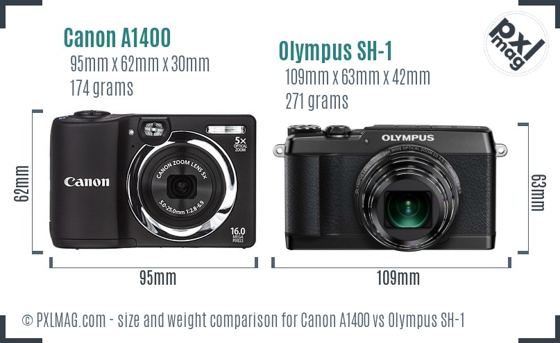 Canon A1400 vs Olympus SH-1 size comparison