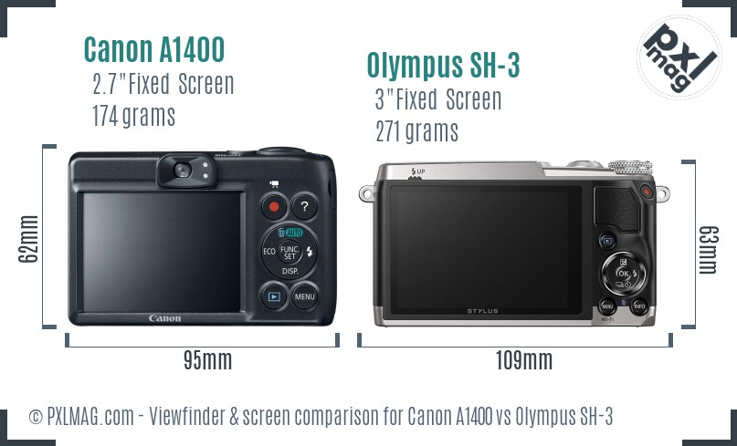 Canon A1400 vs Olympus SH-3 Screen and Viewfinder comparison