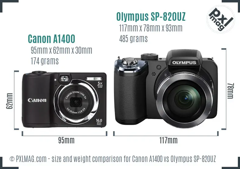 Canon A1400 vs Olympus SP-820UZ size comparison