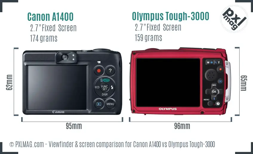 Canon A1400 vs Olympus Tough-3000 Screen and Viewfinder comparison