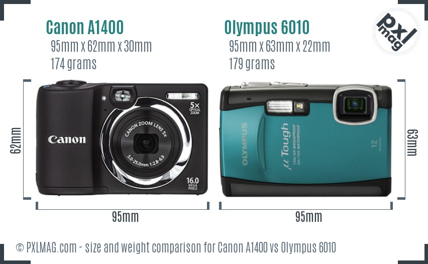 Canon A1400 vs Olympus 6010 size comparison