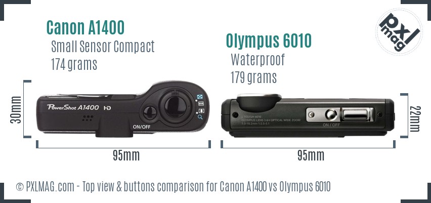 Canon A1400 vs Olympus 6010 top view buttons comparison