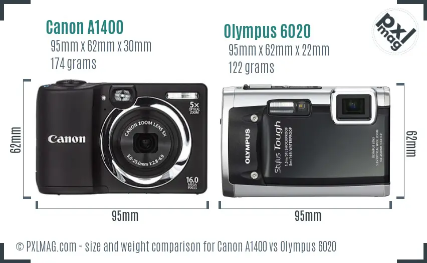 Canon A1400 vs Olympus 6020 size comparison Canon A1400 vs Olympus 6020 size comparison