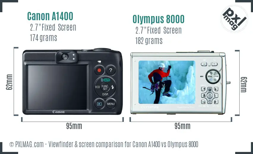 Canon A1400 vs Olympus 8000 Screen and Viewfinder comparison