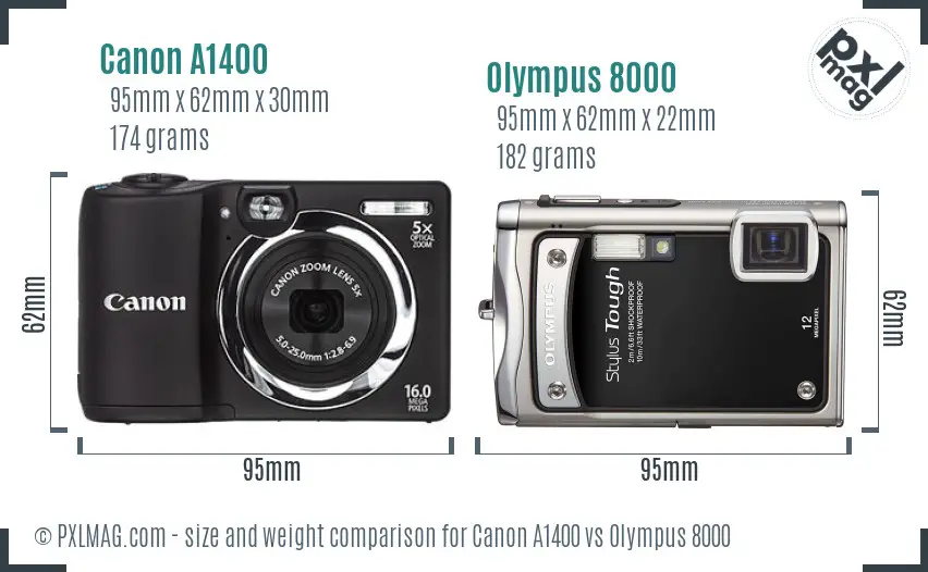 Canon A1400 vs Olympus 8000 size comparison