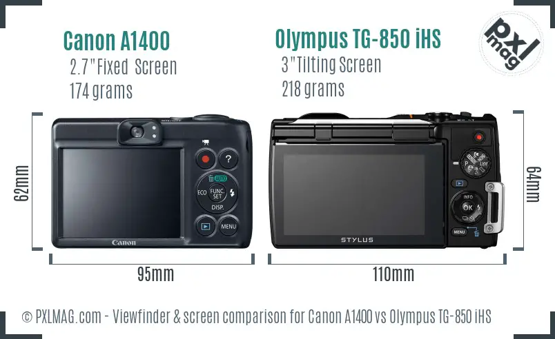 Canon A1400 vs Olympus TG-850 iHS Screen and Viewfinder comparison Canon A1400 vs Olympus TG-850 iHS Screen and Viewfinder comparison