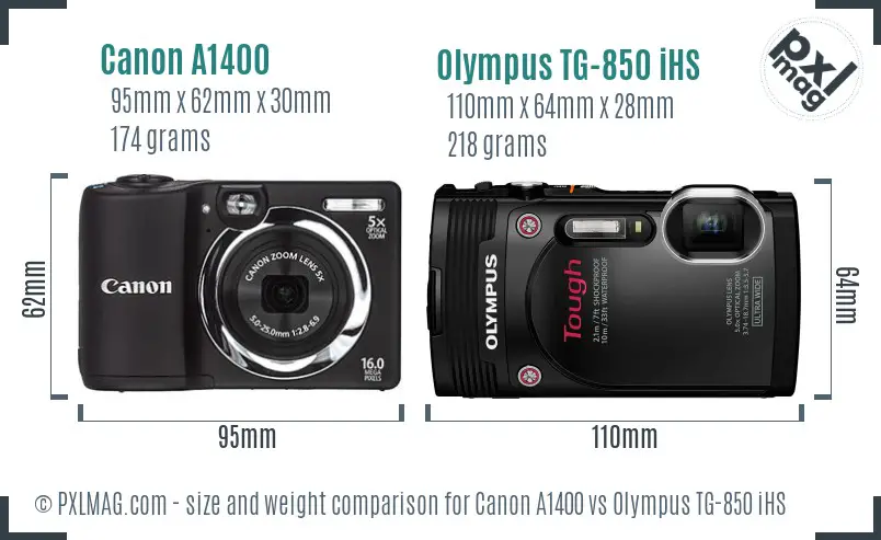 Canon A1400 vs Olympus TG-850 iHS size comparison Canon A1400 vs Olympus TG-850 iHS size comparison