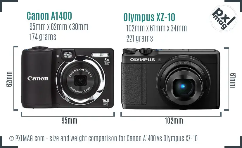 Canon A1400 vs Olympus XZ-10 size comparison