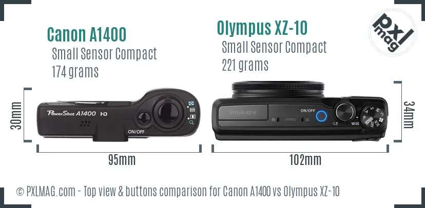 Canon A1400 vs Olympus XZ-10 top view buttons comparison