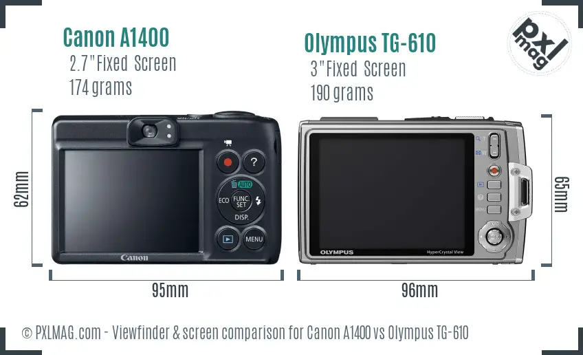 Canon A1400 vs Olympus TG-610 Screen and Viewfinder comparison