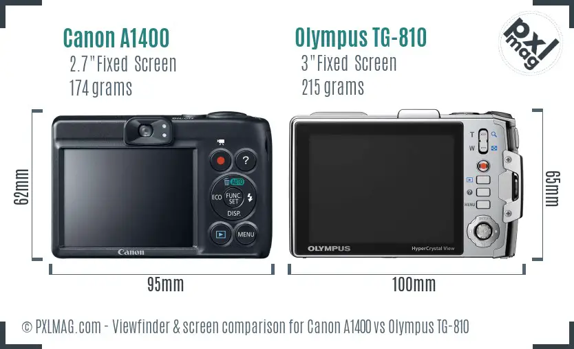 Canon A1400 vs Olympus TG-810 Screen and Viewfinder comparison