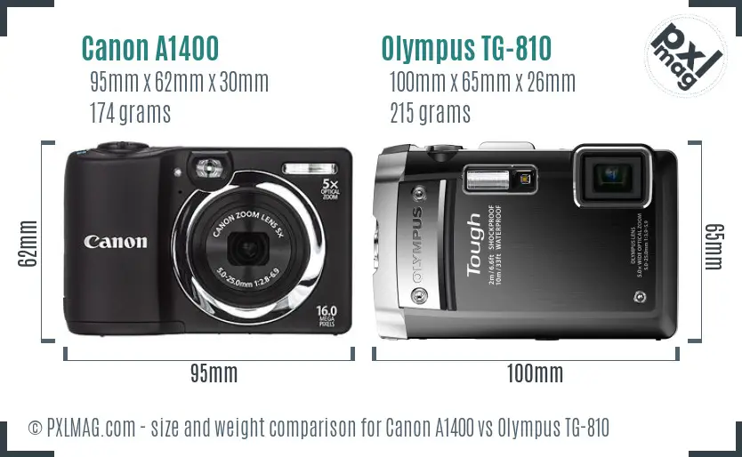Canon A1400 vs Olympus TG-810 size comparison